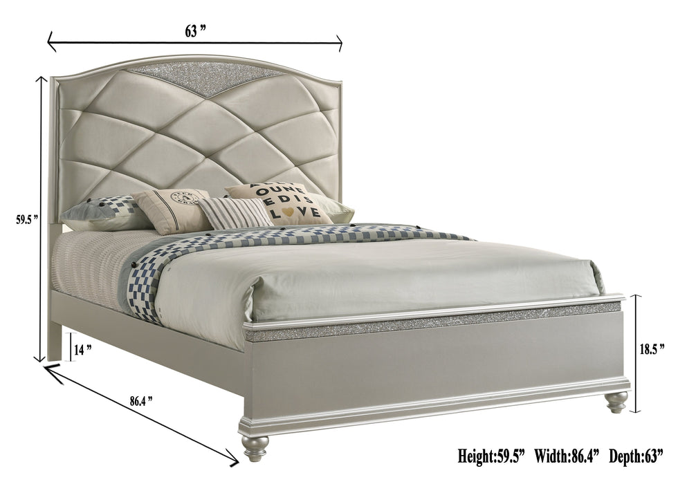 Valiant Champagne Silver King Upholstered Panel Bed