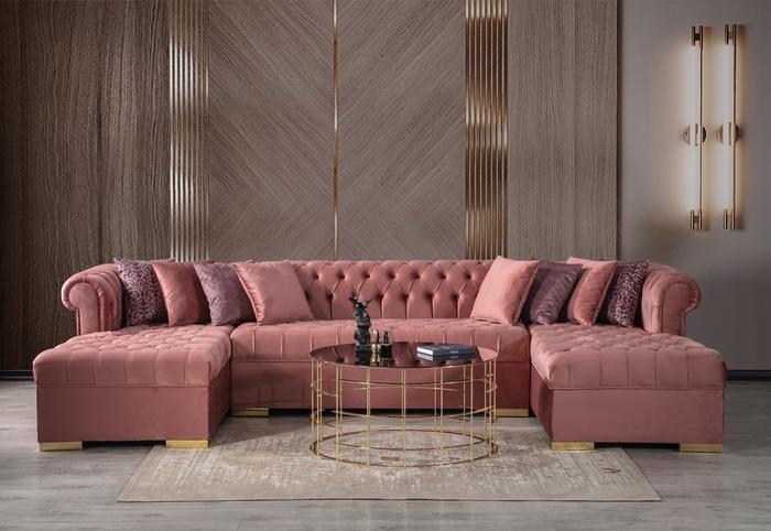 Lauren Pink Velvet Double Chaise Sectional