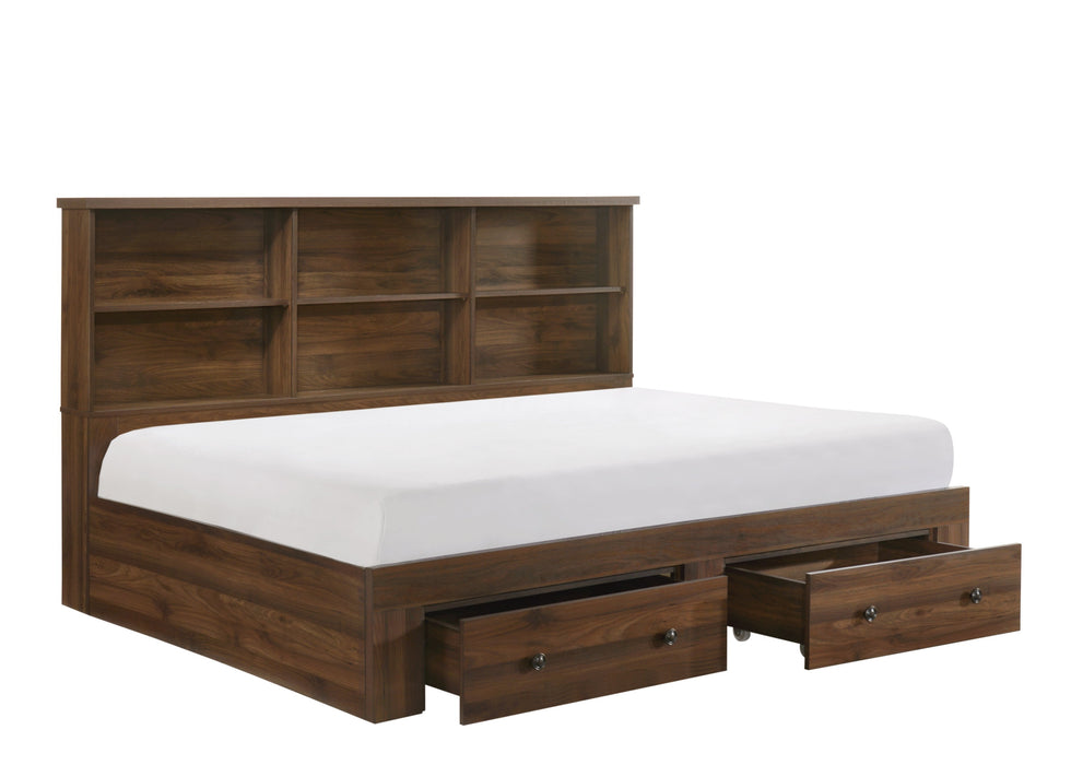 Millie Cherry Brown Full Bookcase Platform Bed