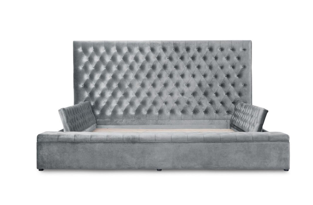 Prague Gray Velvet King Upholstered Storage Platform Bed