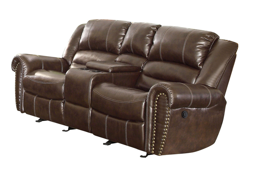 Center Hill Brown Bonded Leather Reclining Loveseat