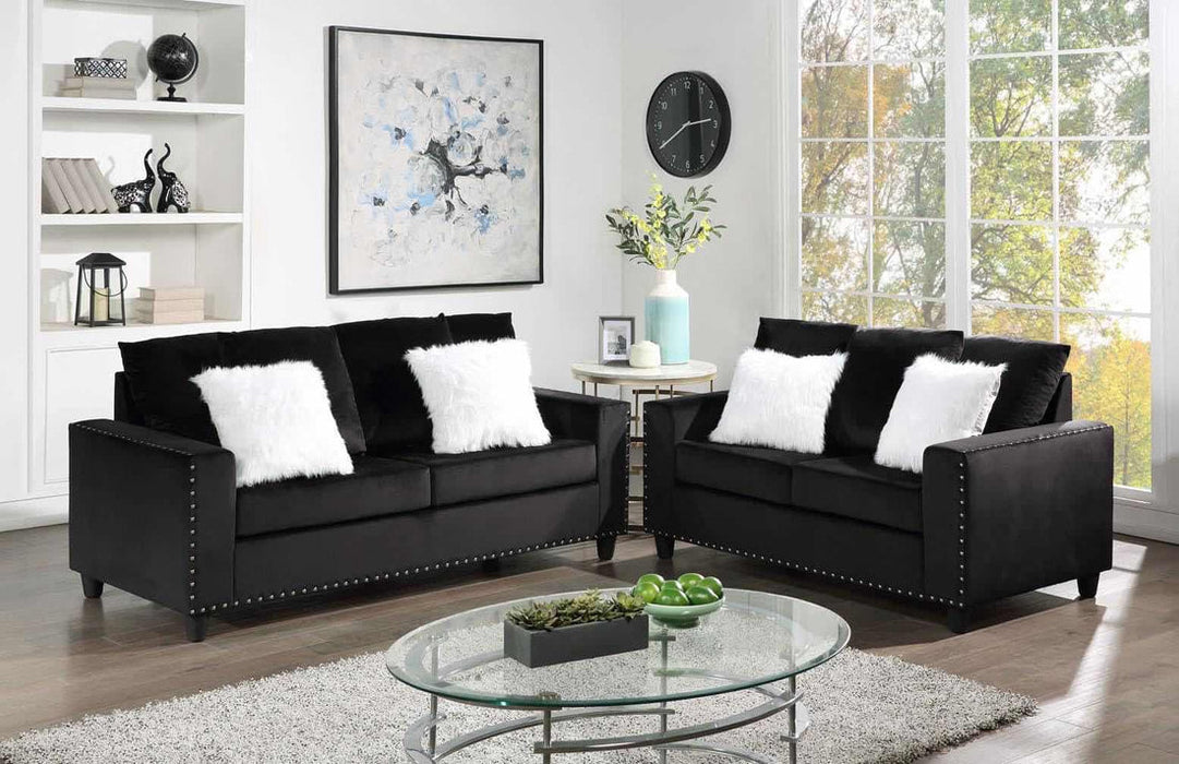 Cinderella Black Velvet Sofa & Loveseat