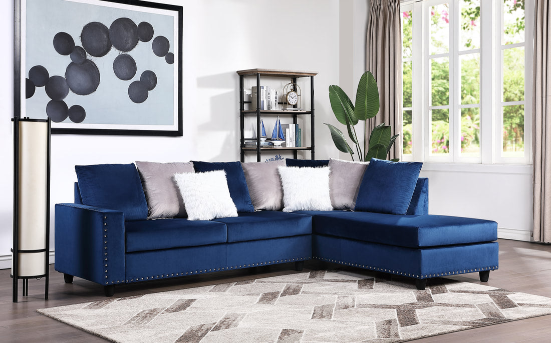 Cindy Blue Velvet Reversible Sectional