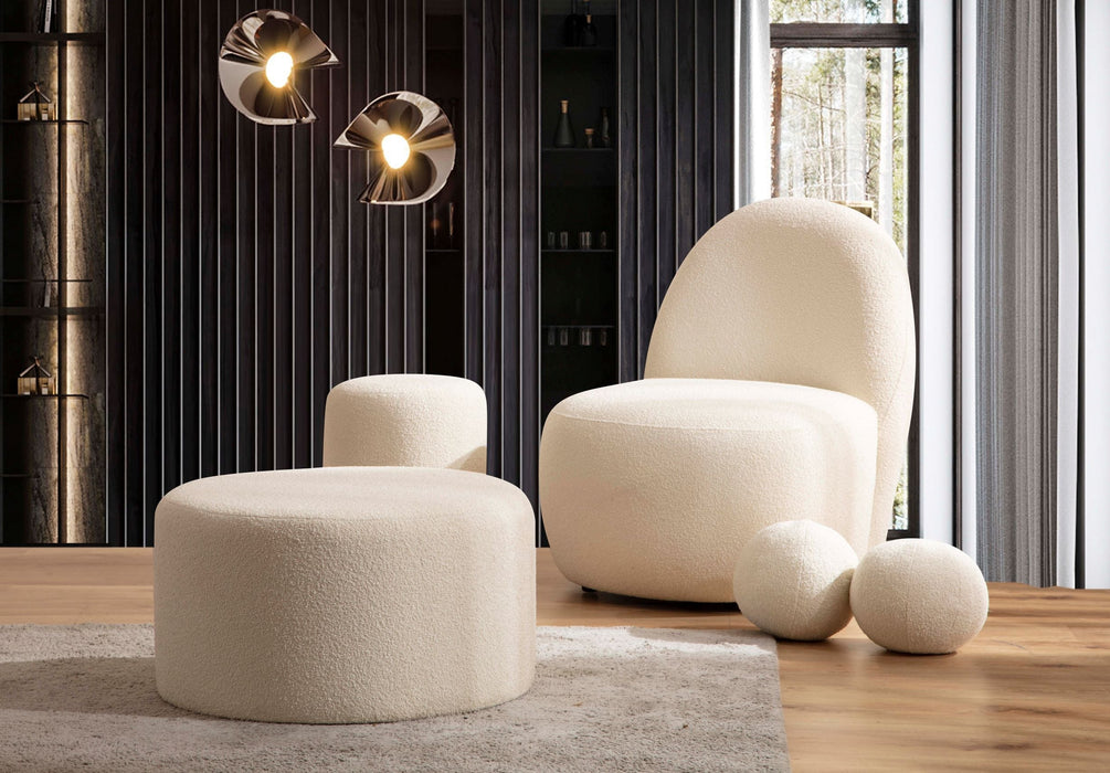 Cloe Ivory Boucle Round Ottoman