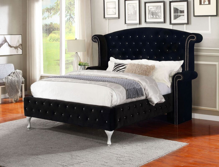 Diamond Palace Black Velvet Platform Bedroom Set