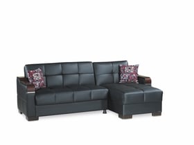 Down Town Black Pu Sectional With Ottoman