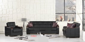 Uptown Black Pu 3Pc Living Room Set