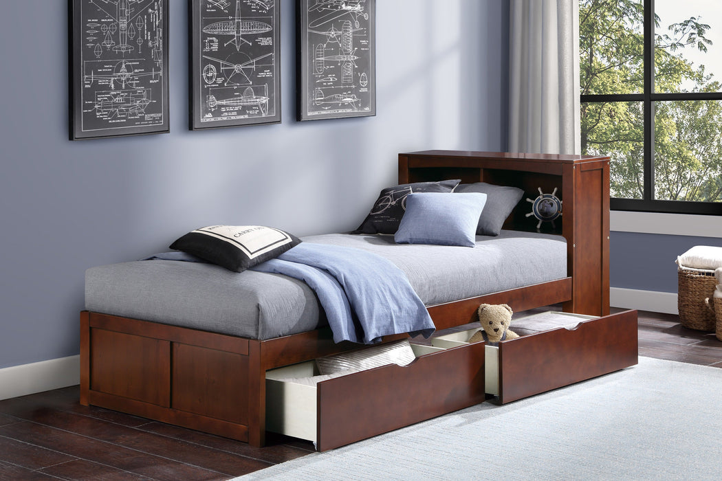 Rowe Dark Cherry Twin Bookcase Bed with Storage Boxes