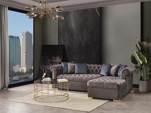 Audrey Velvet Gray Raf Chaise Sectional Sectionals