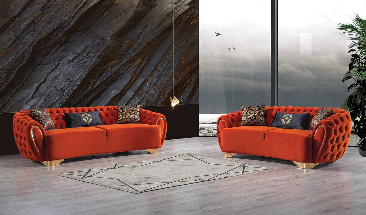 Victoria Orange Velvet Living Room Set