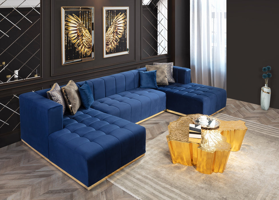 Elisha Navy Velvet Double Chaise Sectional