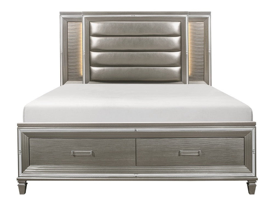 Tamsin Silver/Gray Metallic Queen LED Upholstered Storage Platform Bed