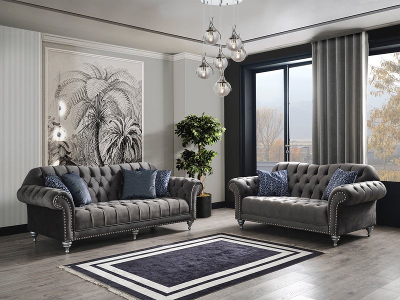 Juliette Grey Velvet Sofa & Loveseat Loveseat