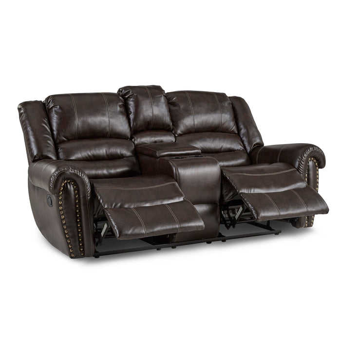 Center Hill Brown Bonded Leather Reclining Loveseat