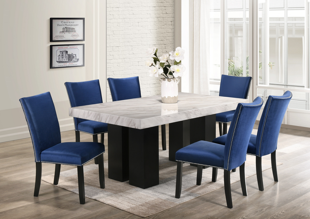 Finland Blue 7-Piece Genuine Marble Dining Set