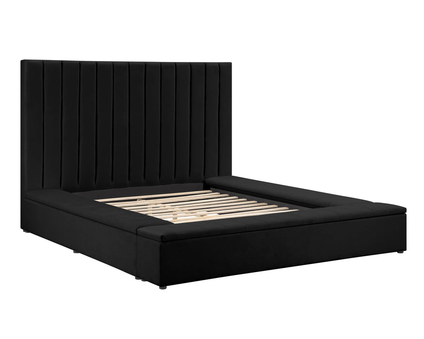 France Black Velvet King Storage Platform Bed