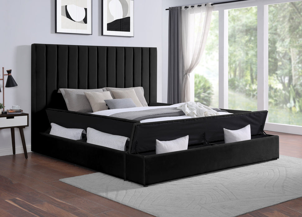 France Black Velvet Queen Storage Platform Bed