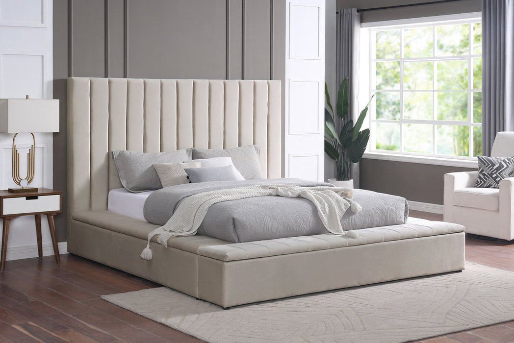 France Beige Velvet King Storage Platform Bed