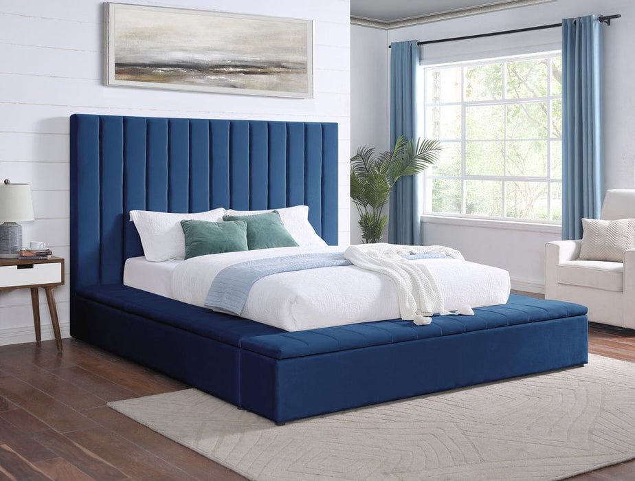 France Blue Velvet Queen Storage Platform Bed