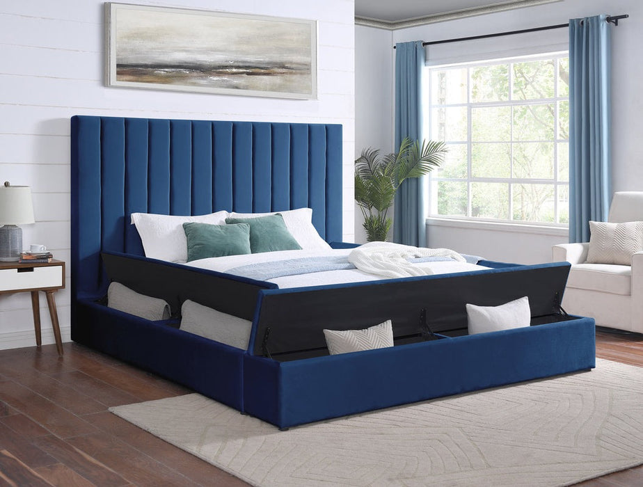 France Blue Velvet Queen Storage Platform Bed