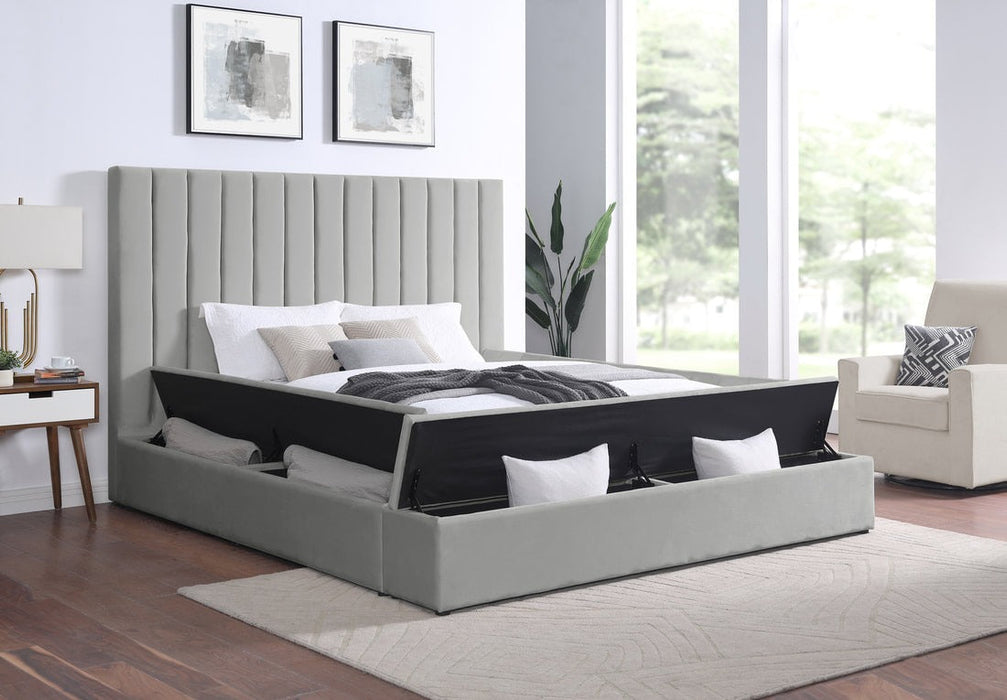 France Grey Velvet Queen Storage Platform Bed