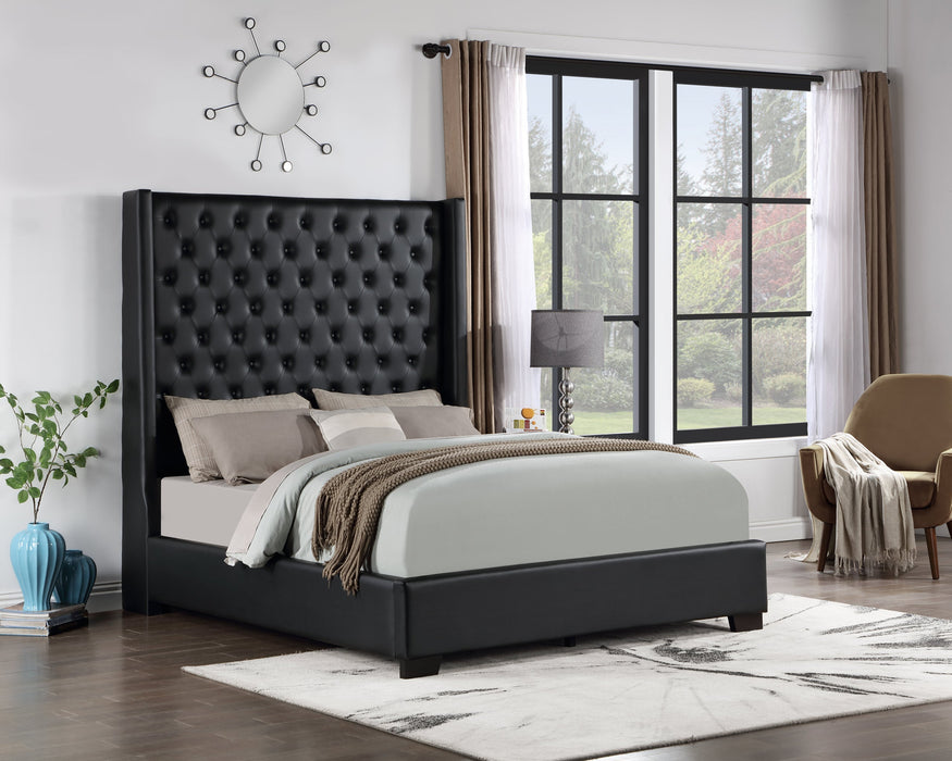 Sina Tufted Black Faux Leather 6 FT King Bed