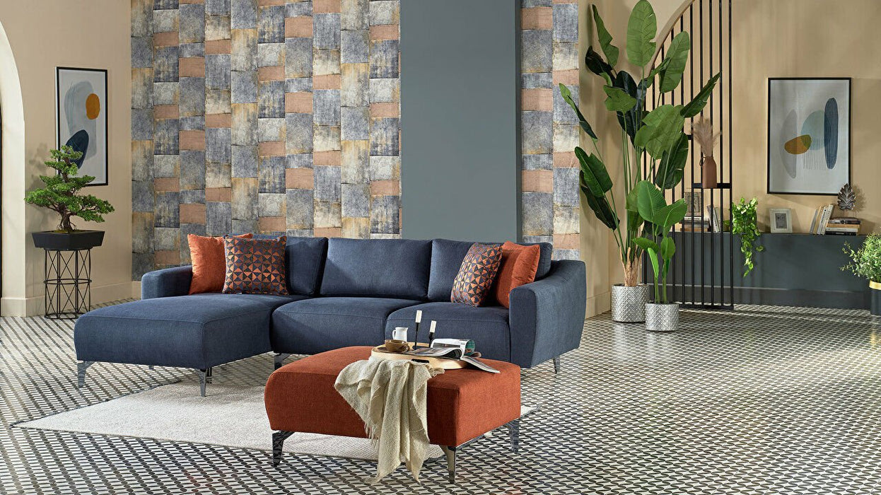 Sanvella Sectional (Linen Navy-Orange)