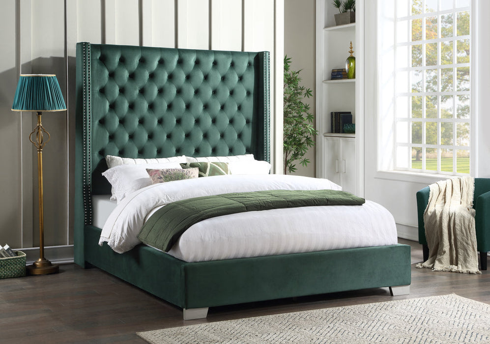 Diamond Tufted Green 6FT Queen Bed