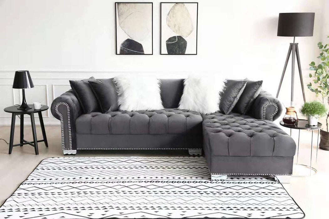 Royal Gray Velvet RAF Sectional