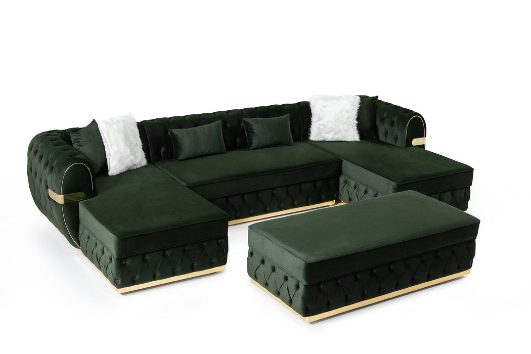 Jester Green Velvet Rectangle Ottoman