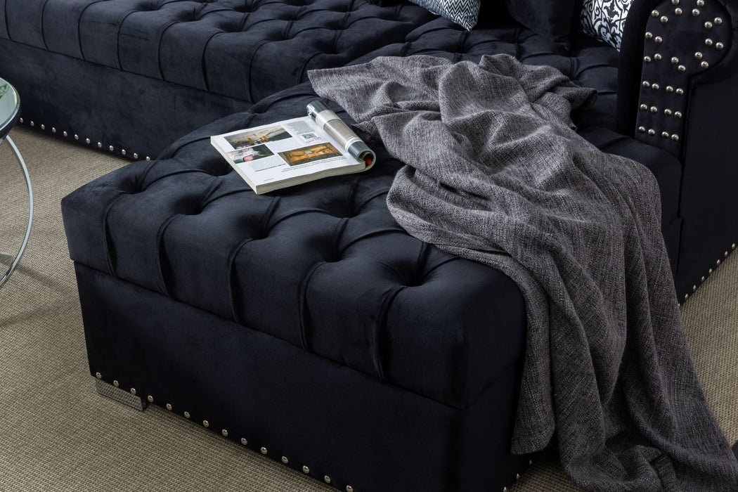 Larry Black Velvet Double Chaise Sectional