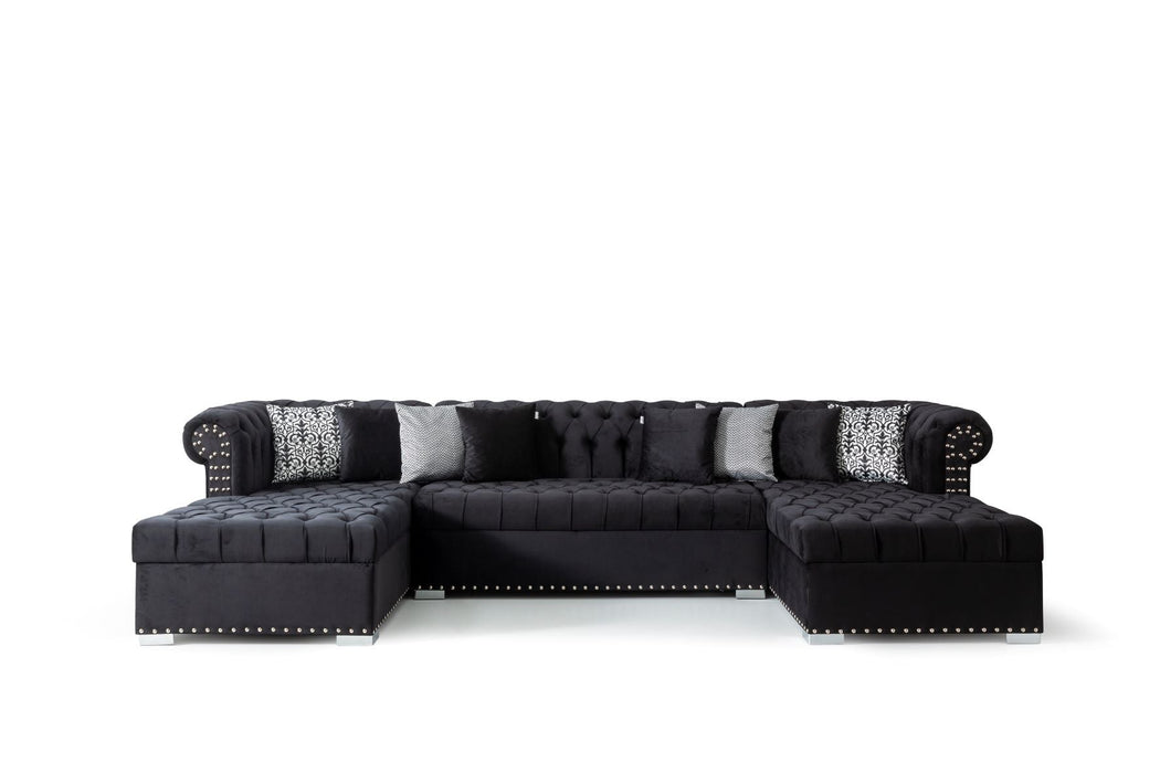 Larry Black Velvet Double Chaise Sectional