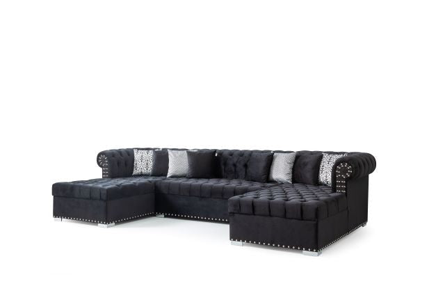 Larry Black Velvet Double Chaise Sectional