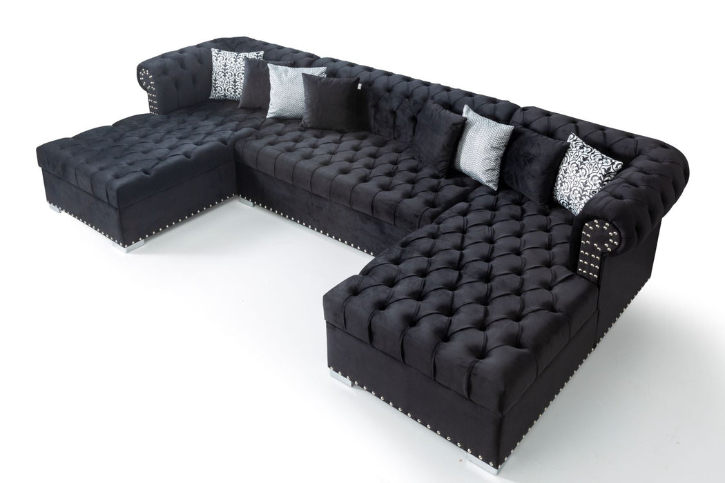 Larry Black Velvet Double Chaise Sectional