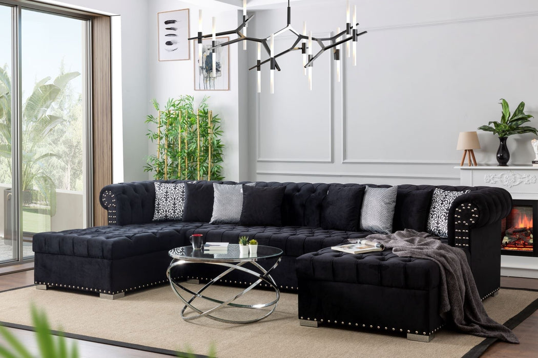 Larry Black Velvet Double Chaise Sectional