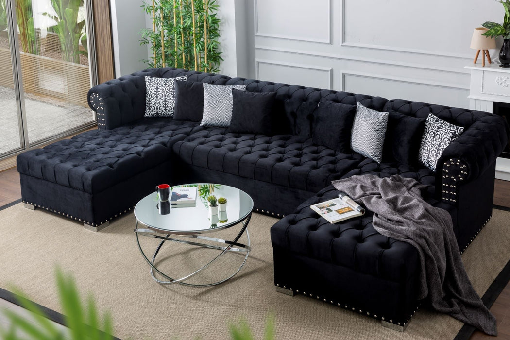 Larry Black Velvet Double Chaise Sectional