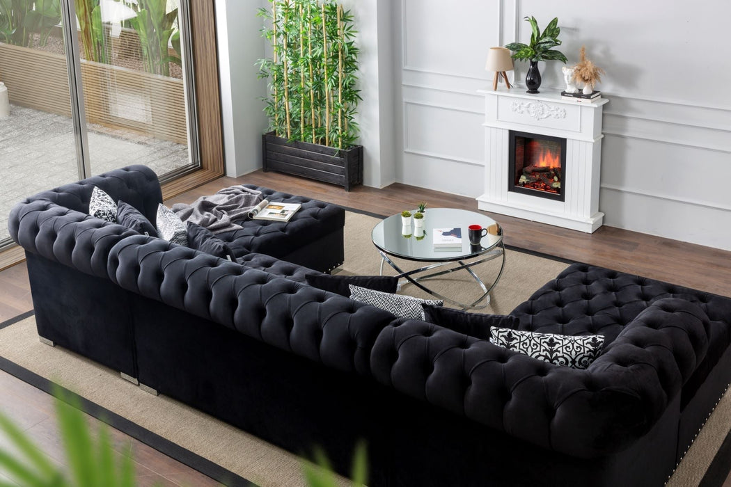 Larry Black Velvet Double Chaise Sectional