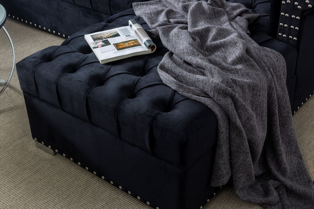 Larry Black Velvet Double Chaise Sectional