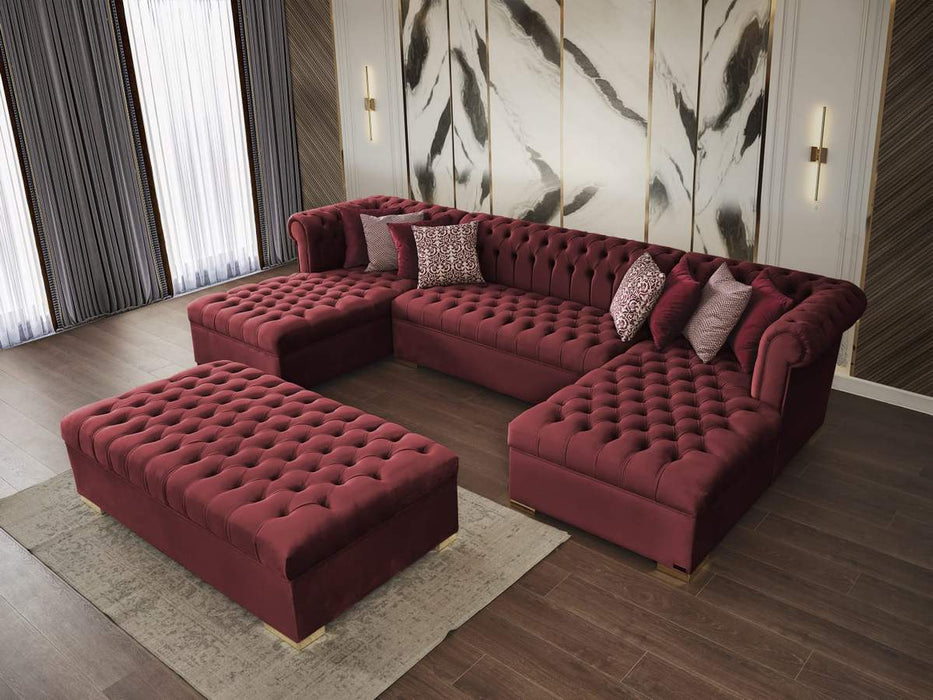 Lauren Maroon Velvet Double Chaise Sectional