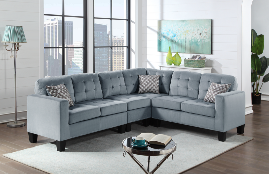 Logan Velvet Gray Reversible Sectional