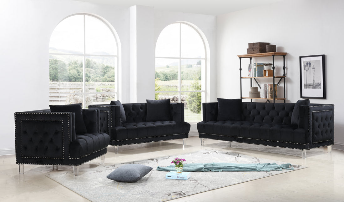 Lucas Velvet Black Living Room Set