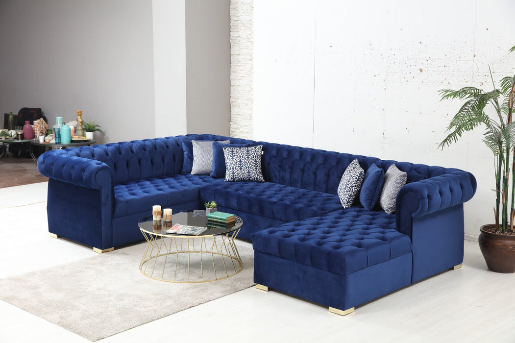 Luxen Velvet Blue RAF Chaise Sectional