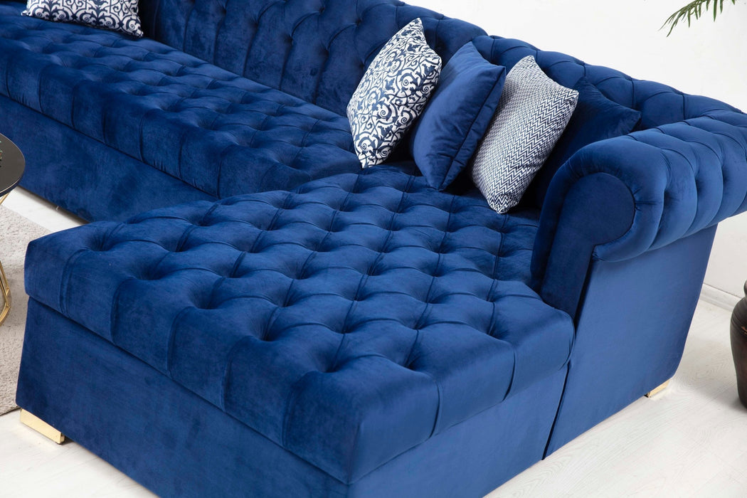 Luxen Velvet Blue RAF Chaise Sectional