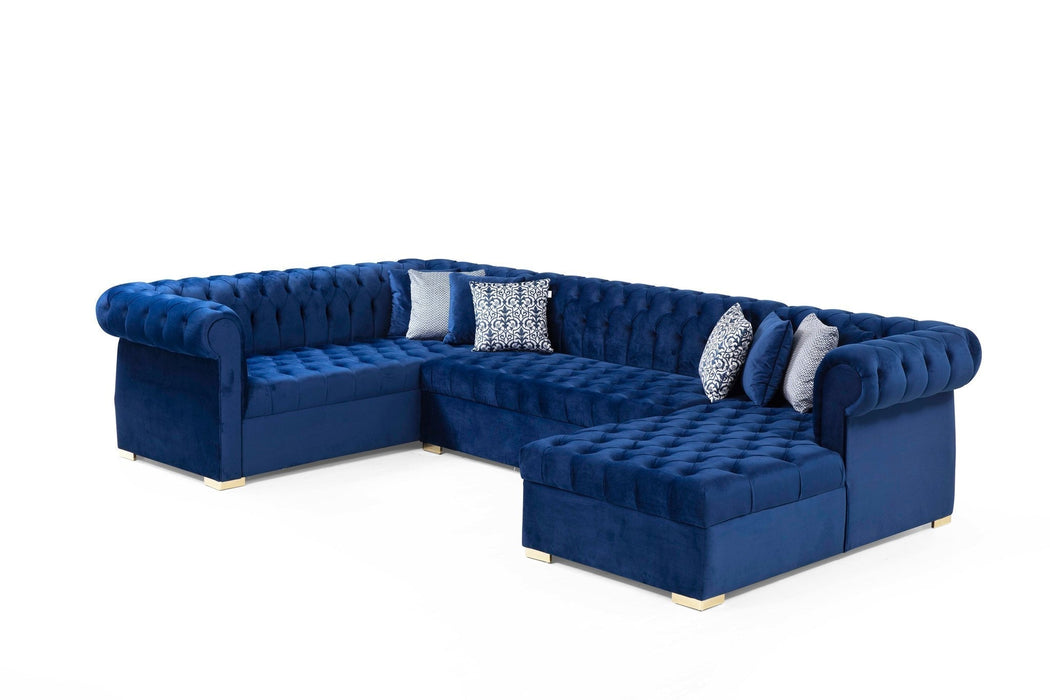 Luxen Velvet Blue RAF Chaise Sectional