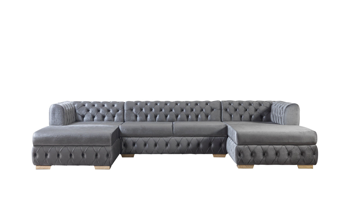 Matilda Gray Velvet Double Chaise Sectional