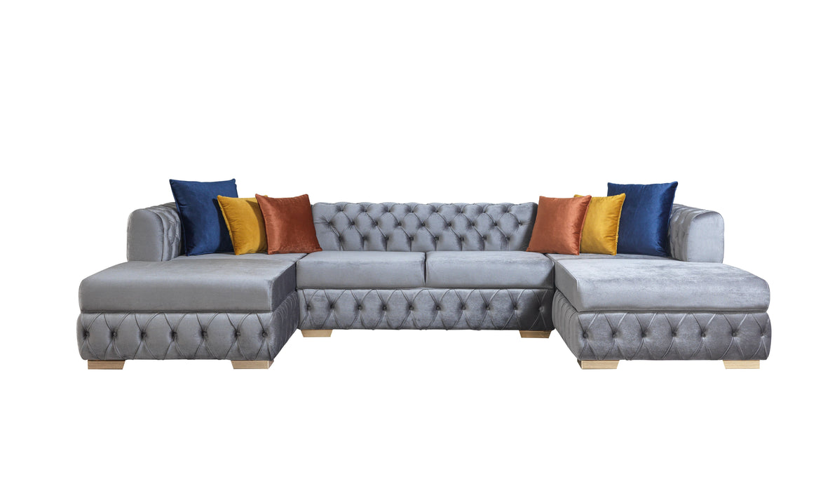 Matilda Gray Velvet Double Chaise Sectional