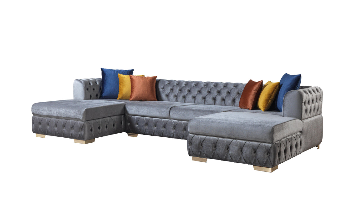 Matilda Gray Velvet Double Chaise Sectional