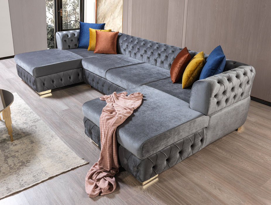 Matilda Gray Velvet Double Chaise Sectional