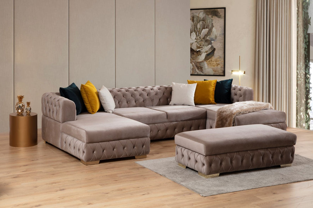 Matilda Stone Velvet Double Chaise Sectional