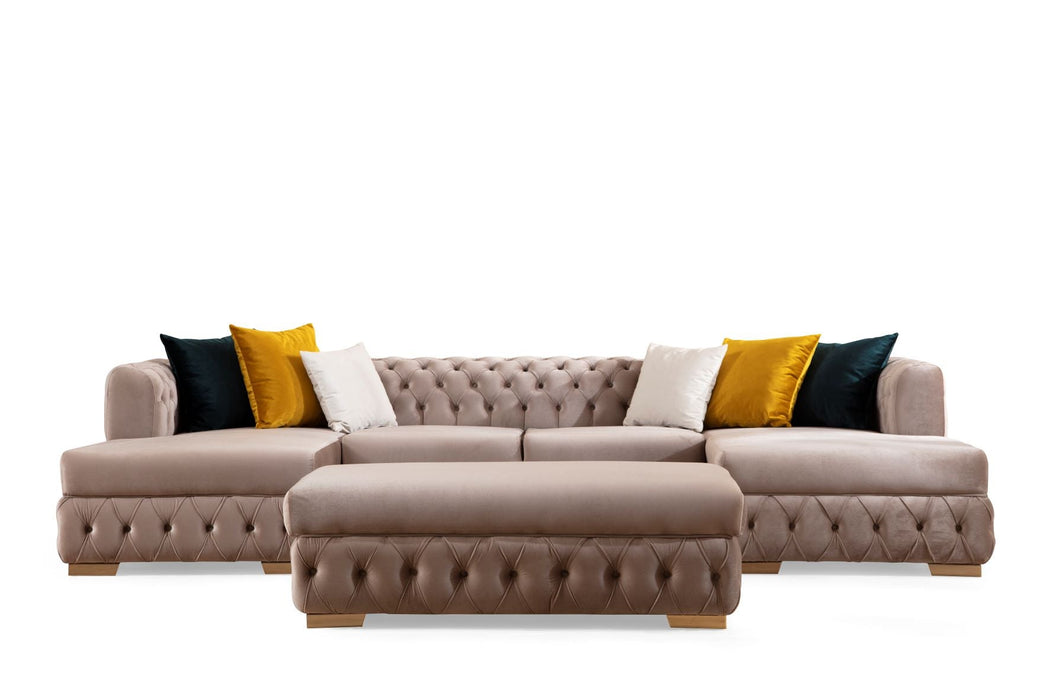 Matilda Stone Velvet Double Chaise Sectional